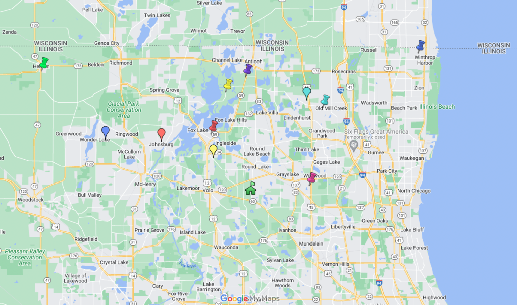 Map of northern Illinois Lakes Region Athletic Conference